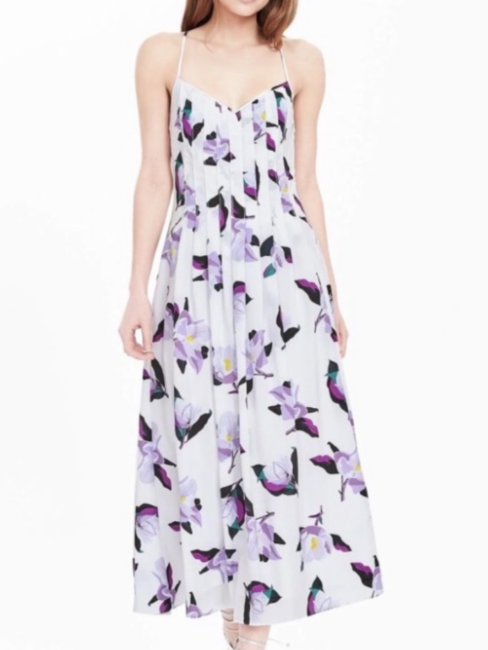 Banana Republic Criss Cross Spaghetti Strap Lavender Floral Print Maxi. Size 4.‎